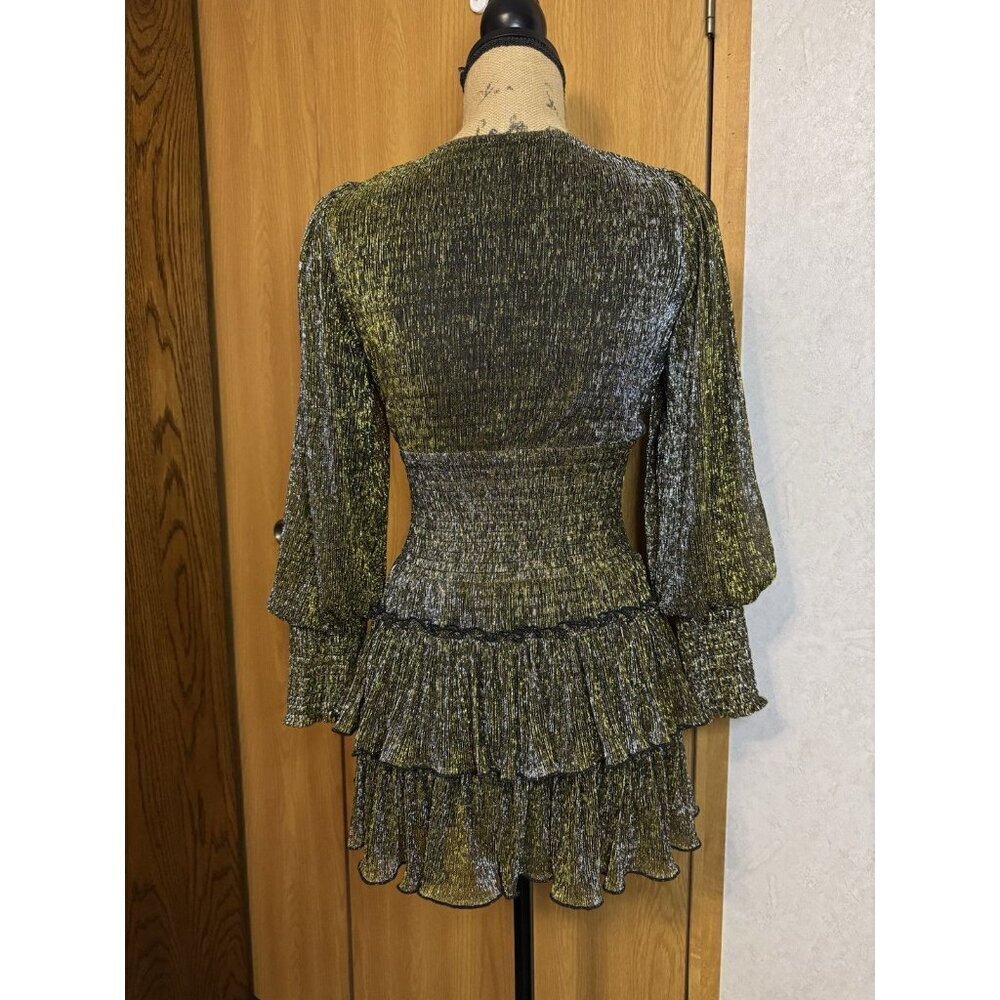 HABITUAL Gold Shimmer Smocked Tiered Party Dress Kids 10 Womans XS Cocktail - Picture 2 of 10